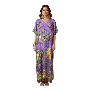 Egyptian Print Purple Oversized Maxi Kaftan Dress Boho Resort Statement